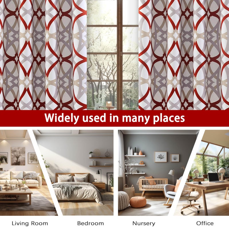 DriftAway Alexander 80% Blackout Curtains for Living Room 250GSM Pattern Match Thermal Insulated Room Darkening Geo Moroccan Mid Century Grommet Bedroom Drapes 2 Panels 52 Inch by 54 Inch Red Gray - Image 5